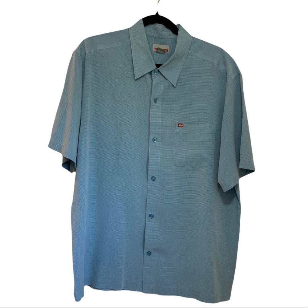 Quicksilver Light Blue Mini Check Design Soft Short Sleeve Shirt size L Perfect!